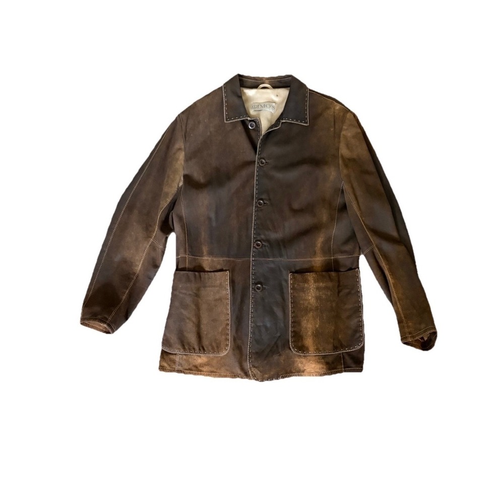 Vintage Gimo's Leather Jacket Lightweight US L 44 Brown Distressed Italy READ